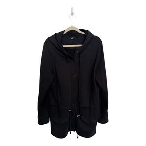 Land's End Black Long Medium Weight Jacket with Hood Size Large Womens